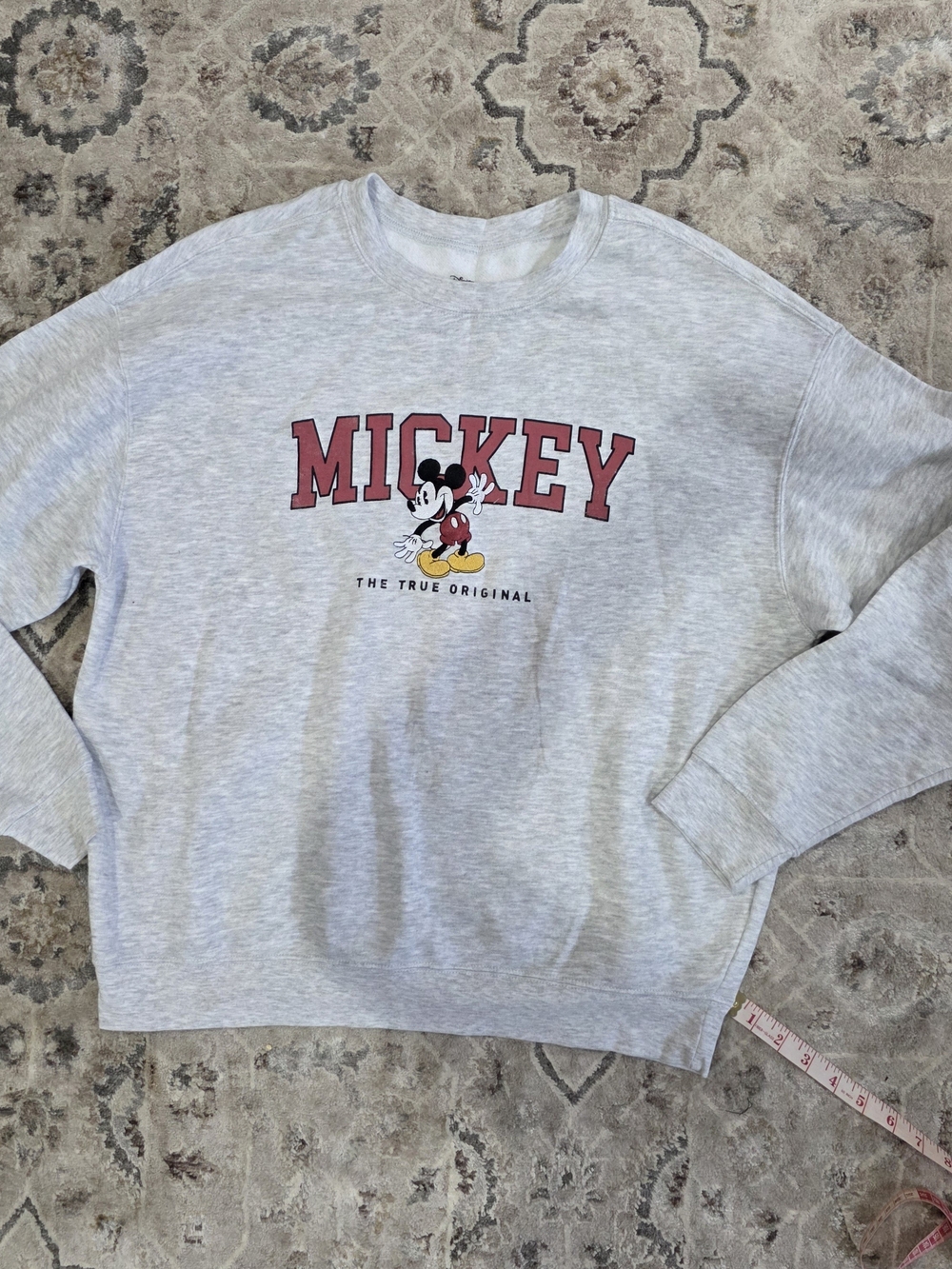 Womens Disney Light Gray Crewneck with Red Mickey Graphic